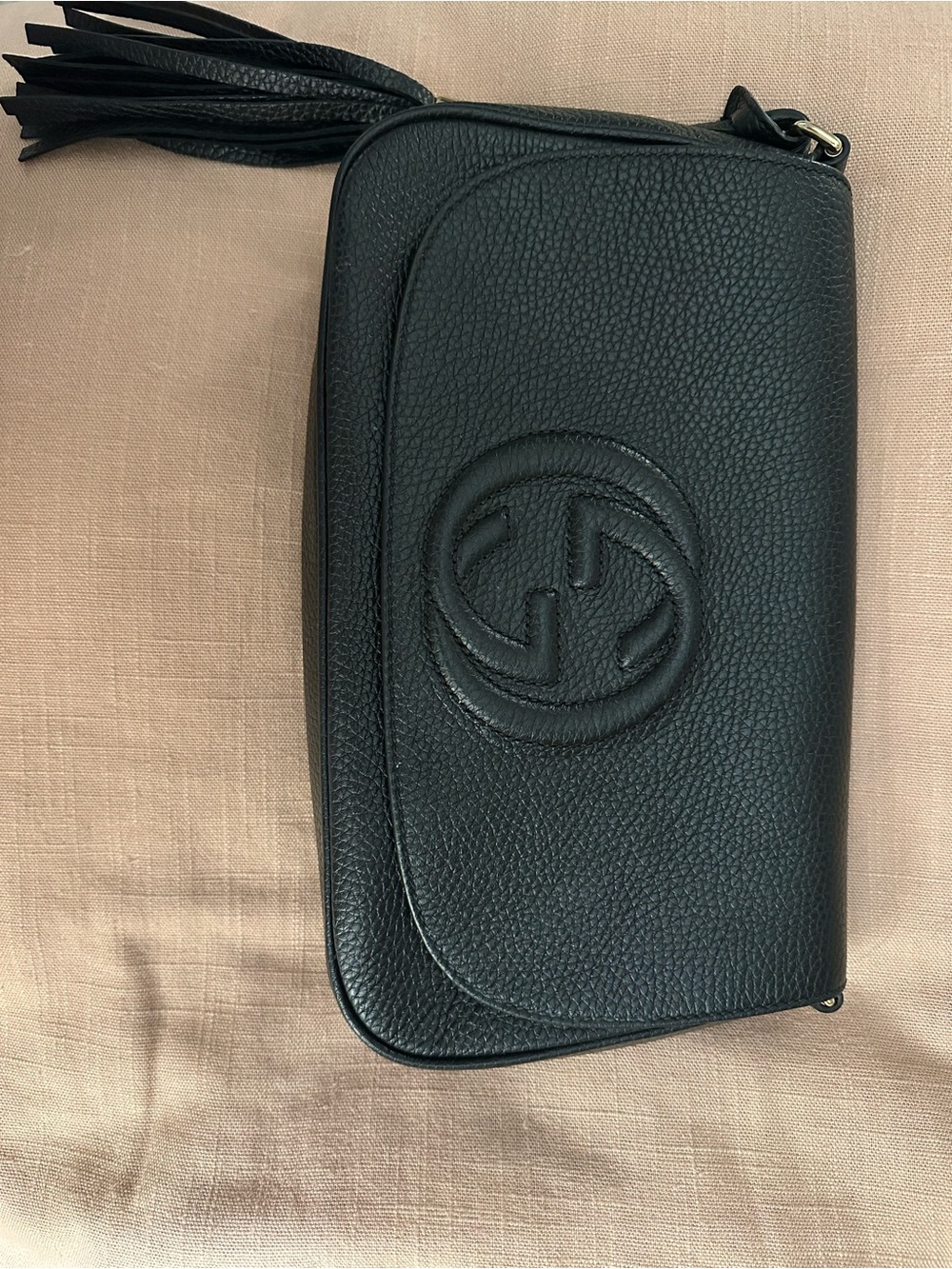Gucci Black Leather Tassel Wristlet Clutch